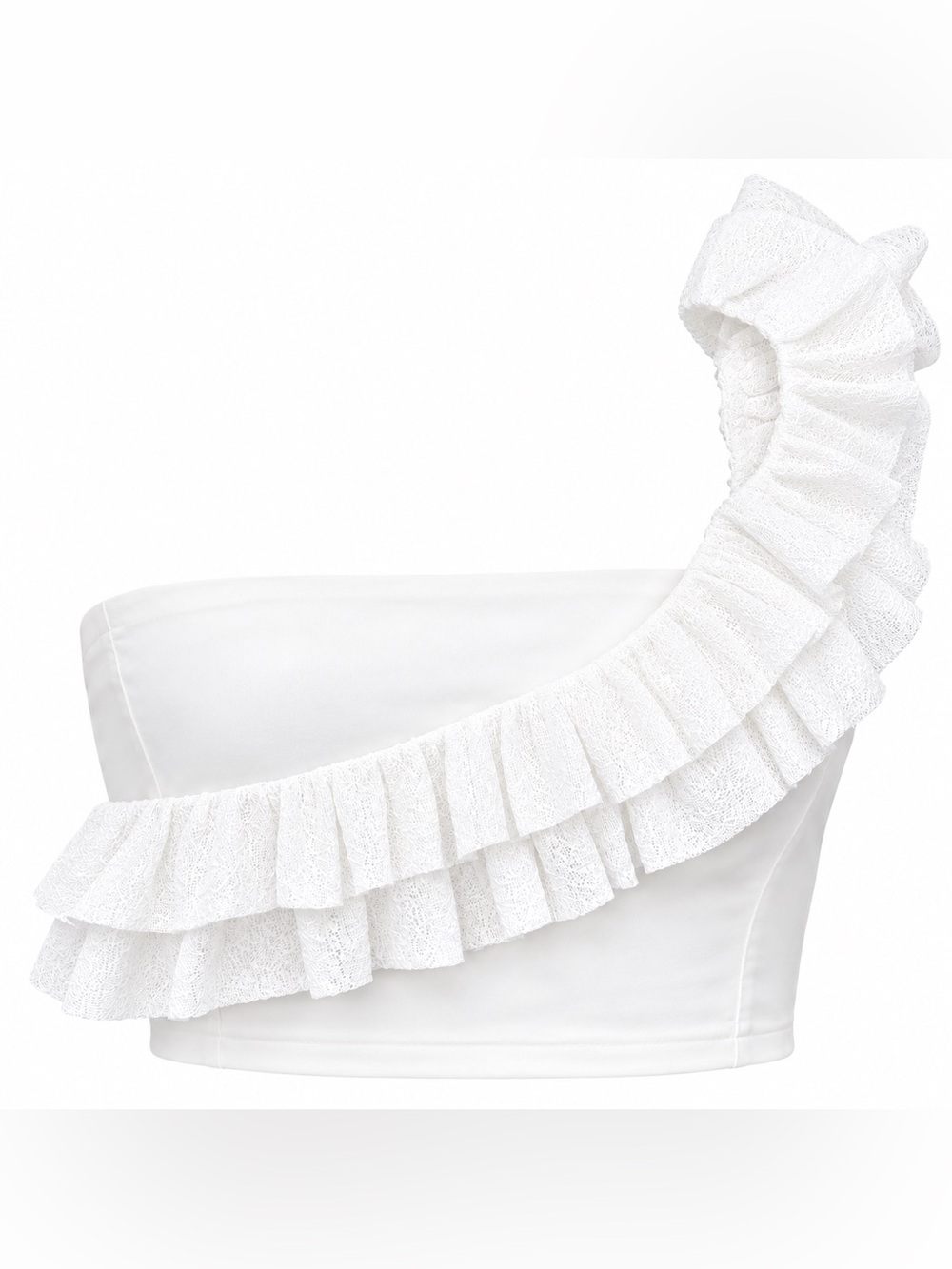 Sur Belle NWT asymmetrical white ruffle tube top, size 8